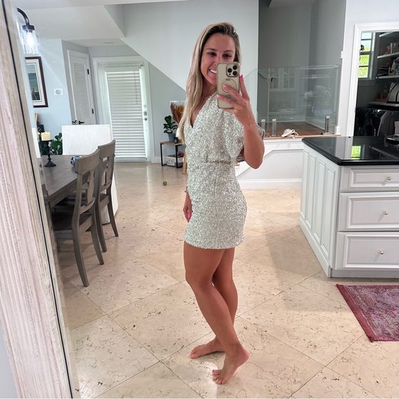 Saylor Tory Silver Short Sleeve Silver Sequin Mini Dress XSmall NWT - Picture 5 of 16